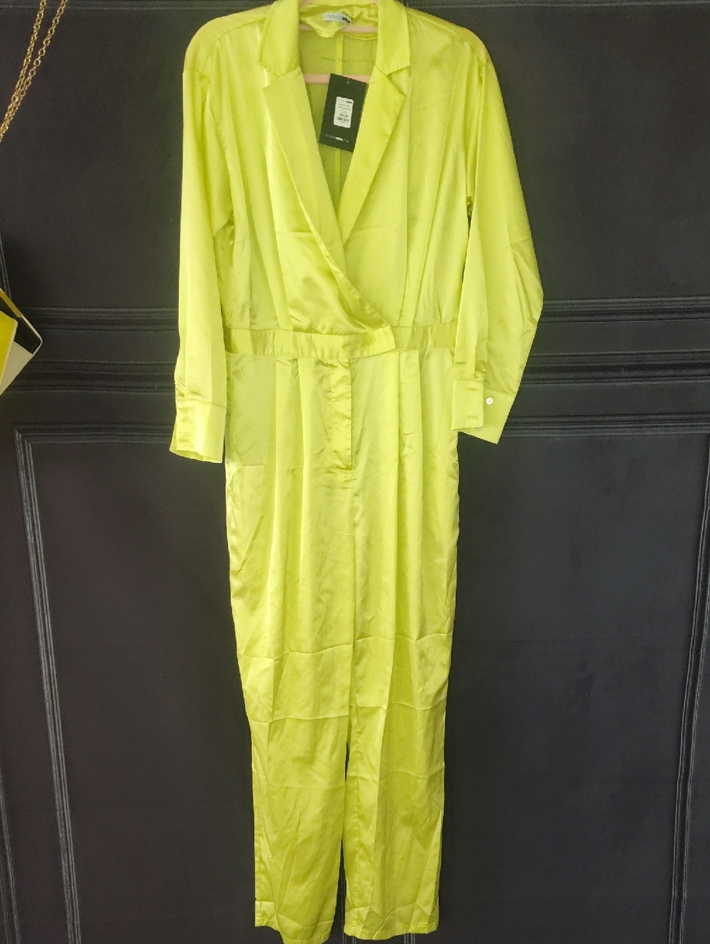 Fashion Nova Lime Green Satin Jumpsuit